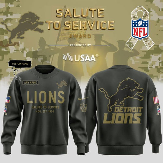 Detroit Lions Salute to Service Sideline 2025 Sweatshirt Custom Name