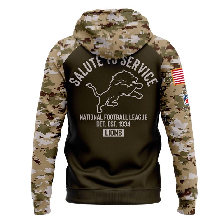 Men's Detroit Lions Nike Olive 2025 Salute to Service Sideline Standard Issue Hoodie V4