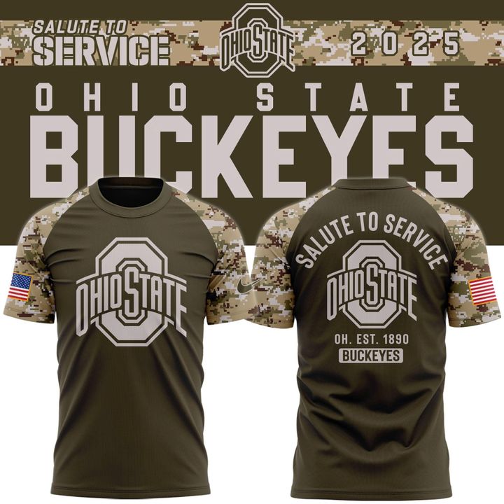Men's Nike Ohio State Football Olive/camo 2025 Salute To Service T-shirt