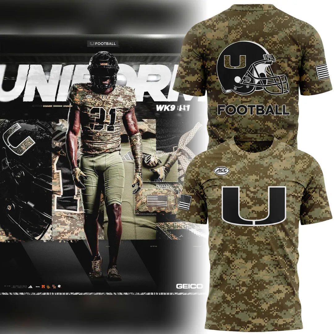 Miami Hurricanes Football Military Appreciation Limited Edition Camo T-shirt
