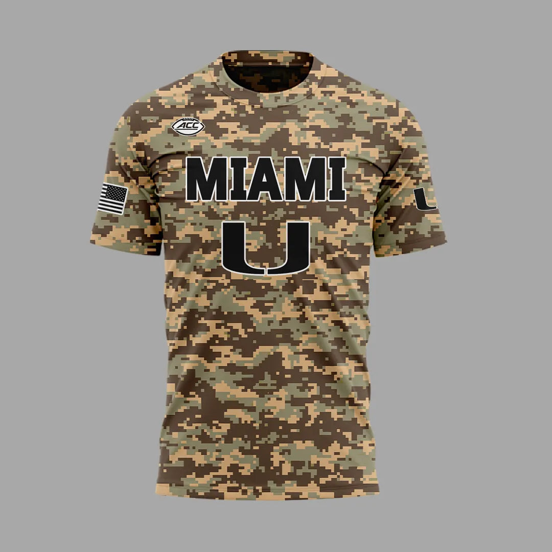 Miami Hurricanes Football Military Appreciation Limited Edition Camo T-shirt