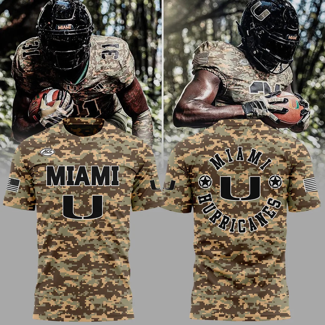 Miami Hurricanes Football Military Appreciation Limited Edition Camo T-shirt