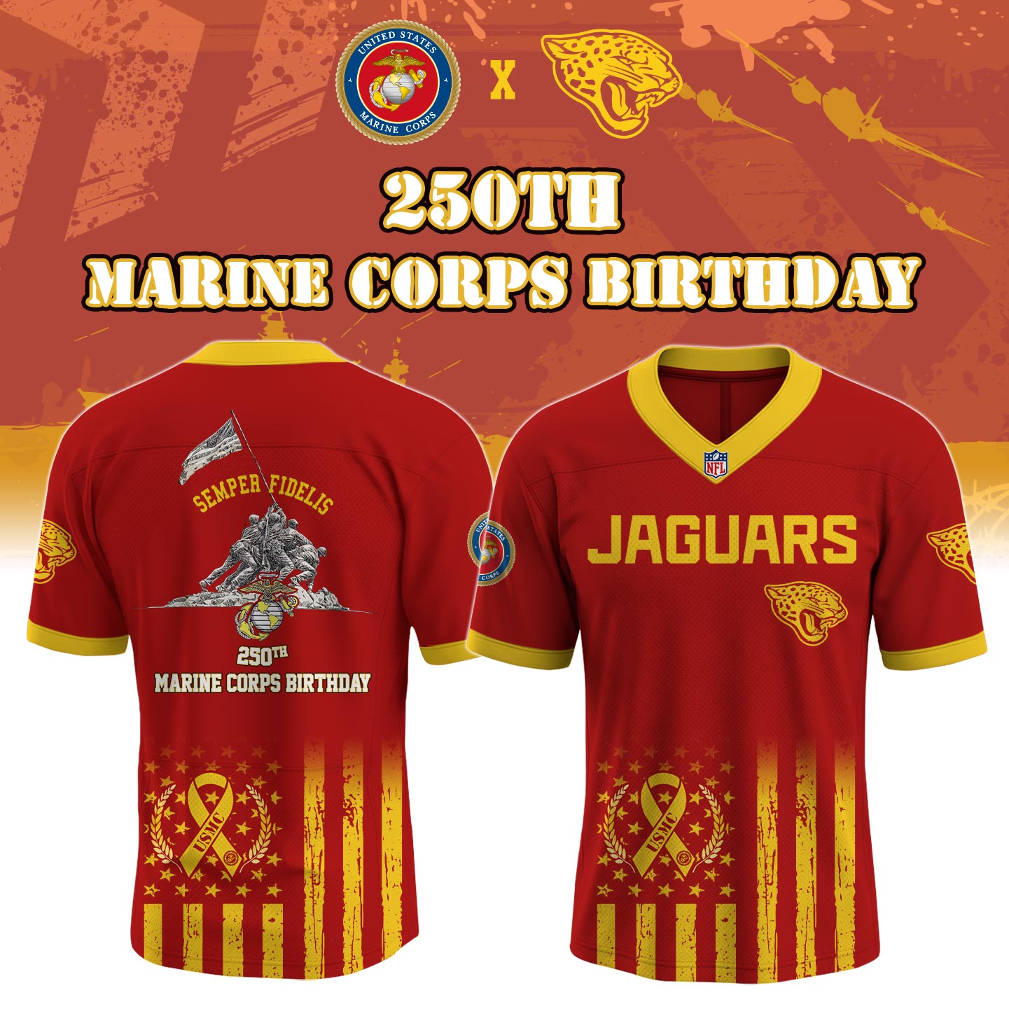 J Jaguars x 250th Birthday of the U.S. Marine Corps Jersey 2025 Limited Edition