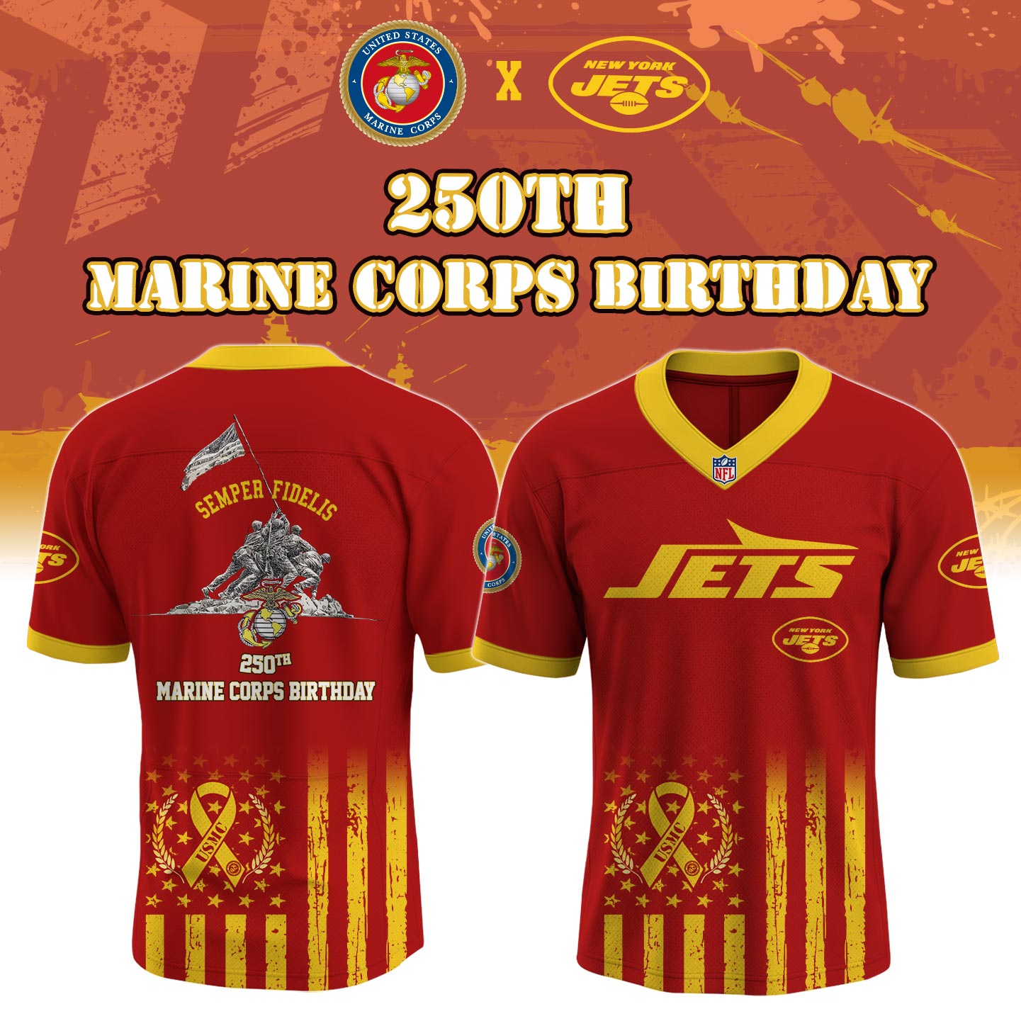 N Y Jets x 250th Birthday of the U.S. Marine Corps Jersey 2025 Limited Edition