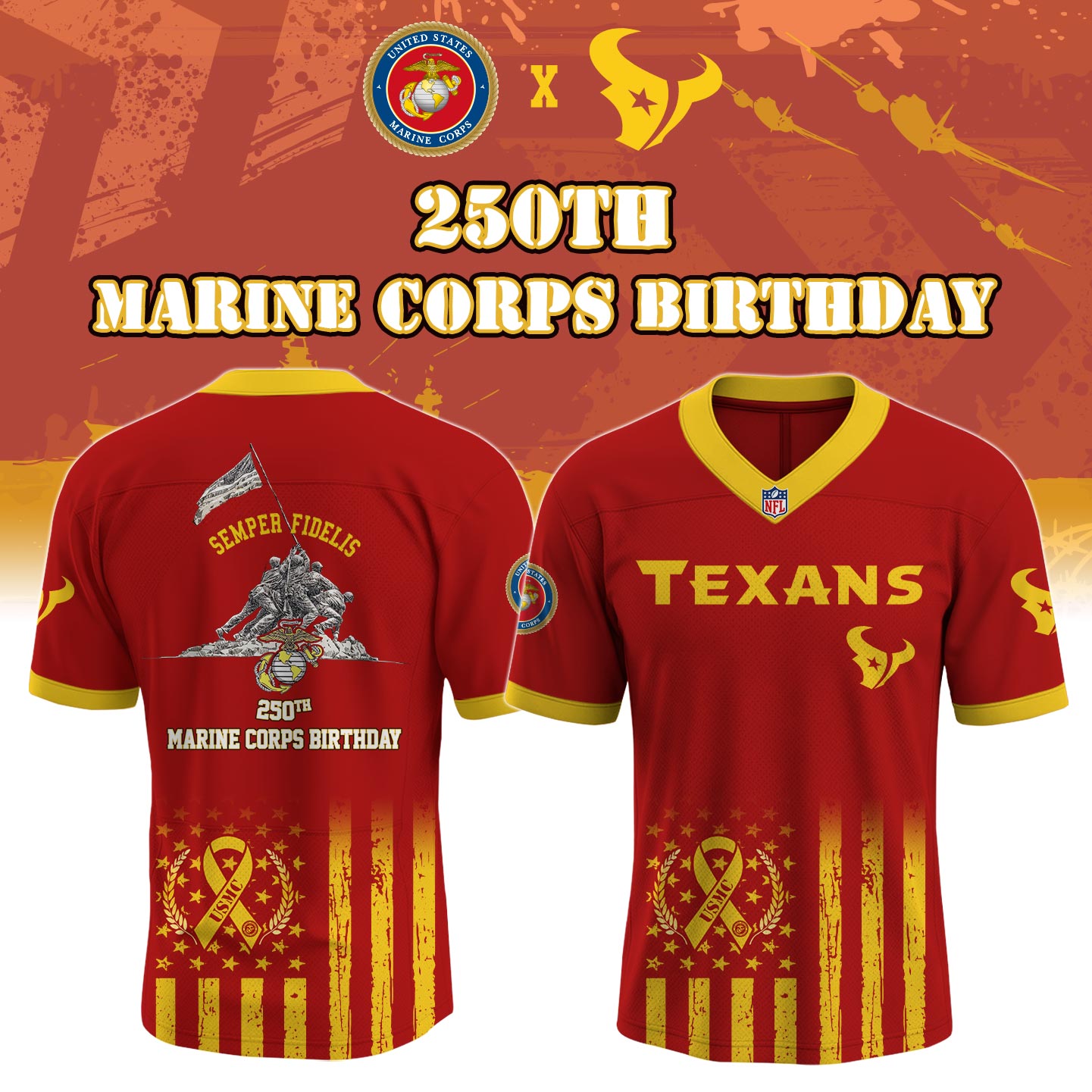 H Texans x 250th Birthday of the U.S. Marine Corps Jersey 2025 Limited Edition