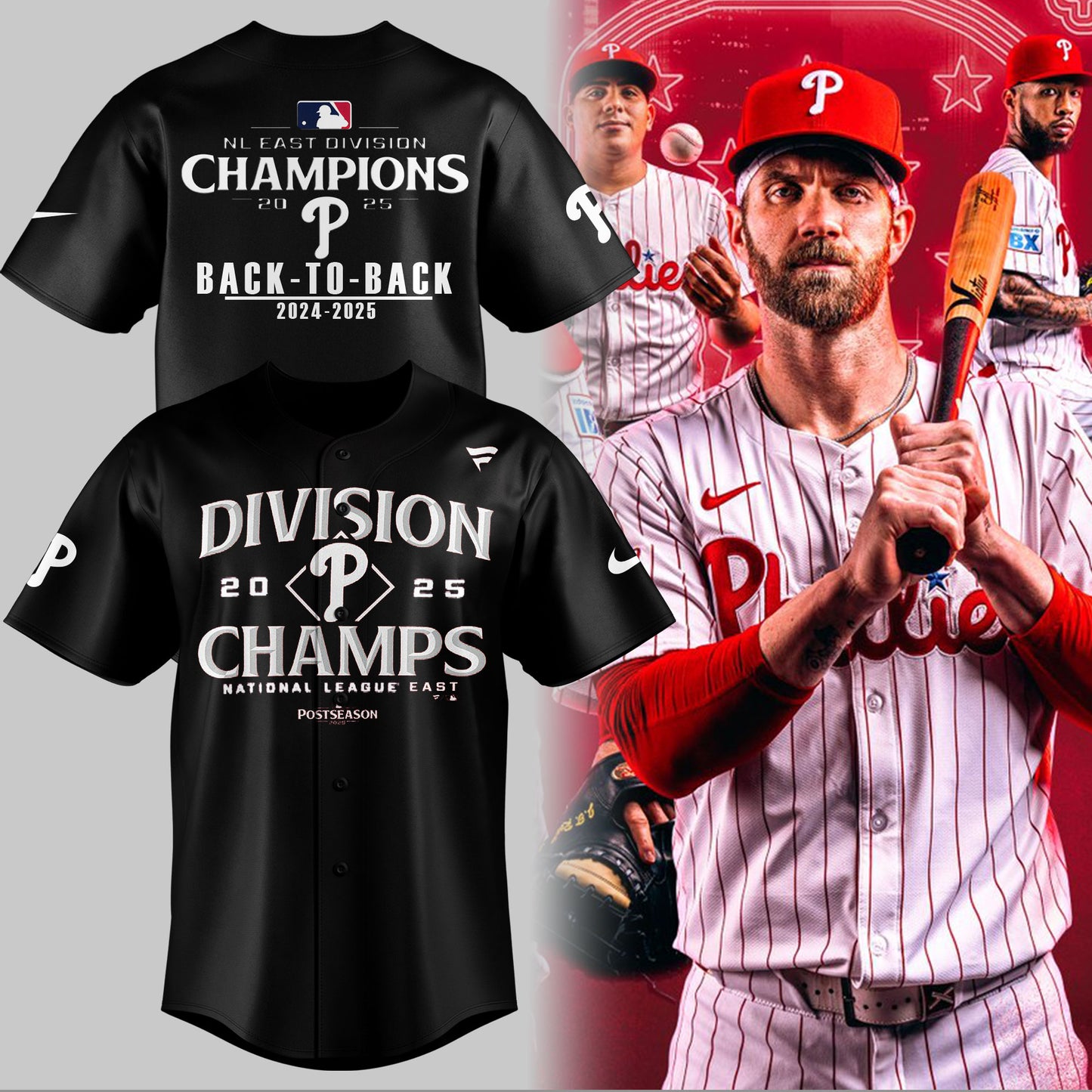 Philadelphia Phillies BACK-TO-BACK NL EAST CHAMPIONS Baseball Jersey