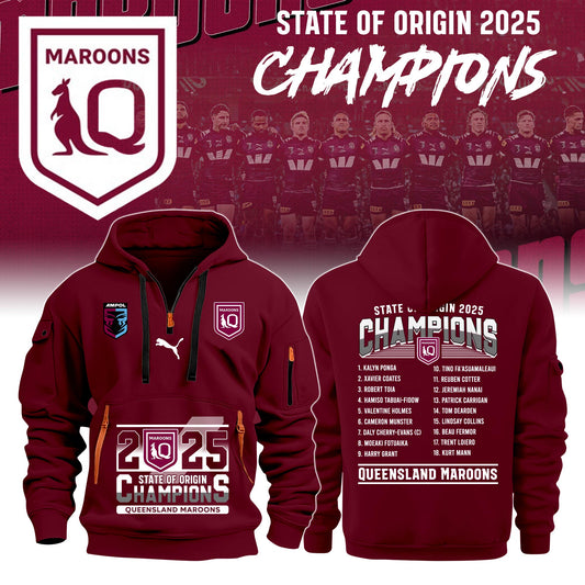 Queensland Maroons Of Origin 2025 Champions Half Zip Hoodie
