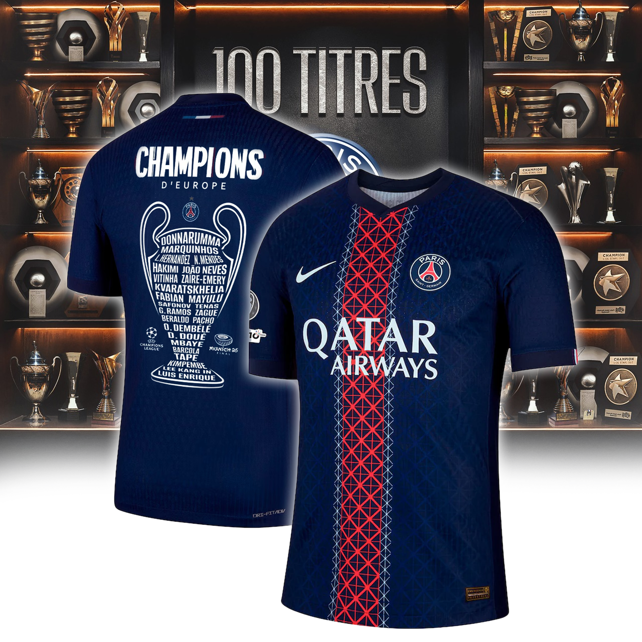 PSG Home Match Shirt 2025-26 with Champions of Europe and UEFA Foundation 10 Years Badge