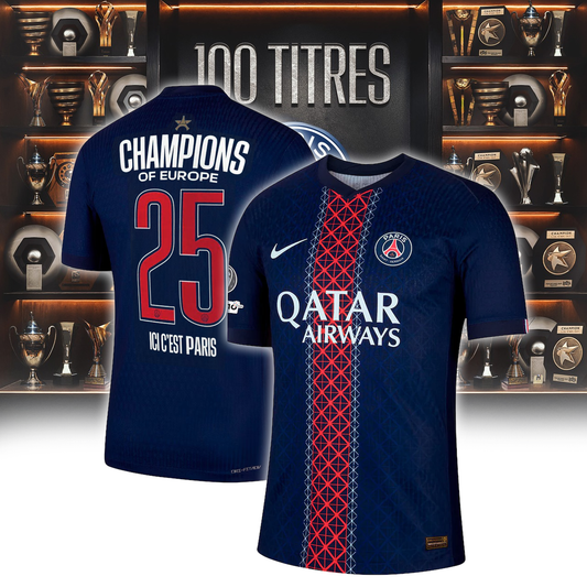 PSG Home Match Shirt 2025-26 with Champions of Europe and UEFA Foundation 10 Years Badge Ver 2