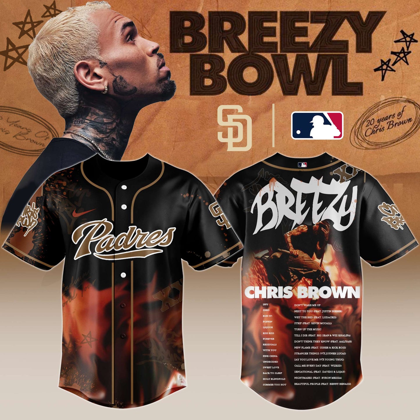 S D Padres x Chris Brown “Breezy Bowl XX Stadium World Tour” 2025 Jersey Editions Limited + Selling Out Fast