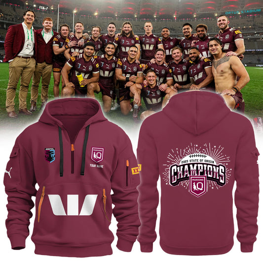 Queensland Maroons 2025 State Of Origin Champions Limited Half Zip Hoodie
