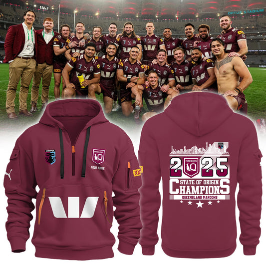 Queensland Maroons 2025 State Of Origin Champions Limited Half Zip Hoodie