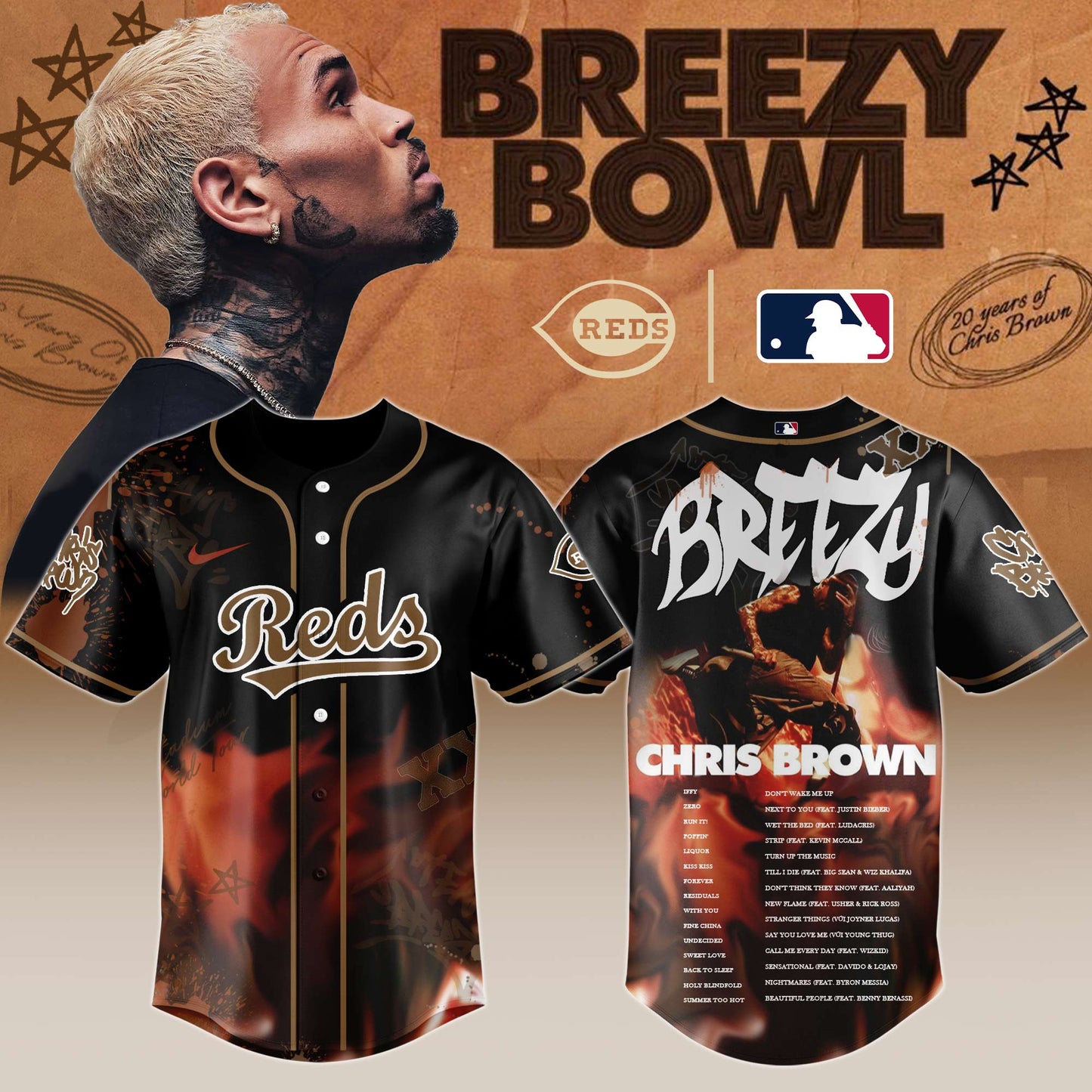 C Reds x Chris Brown “Breezy Bowl XX Stadium World Tour” 2025 Jersey Editions Limited + Selling Out Fast