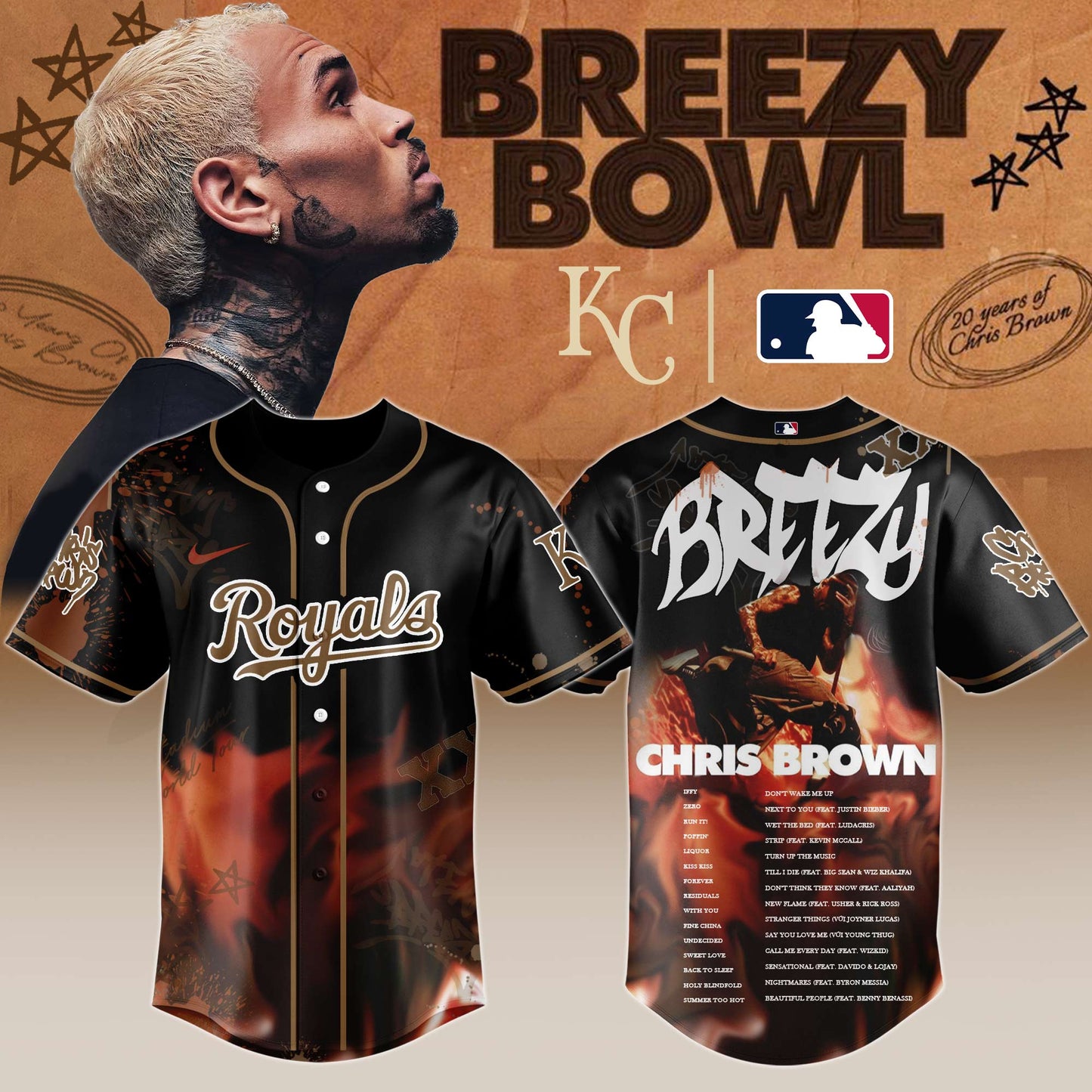K C Royals x Chris Brown “Breezy Bowl XX Stadium World Tour” 2025 Jersey Editions Limited + Selling Out Fast