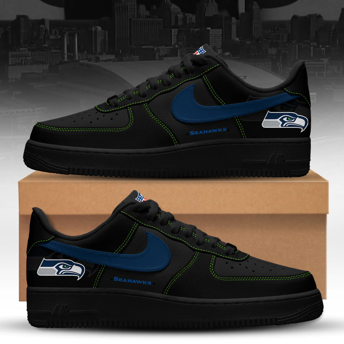 Seattle Seahawks Back In Black Special Edition AF1 Sneakers