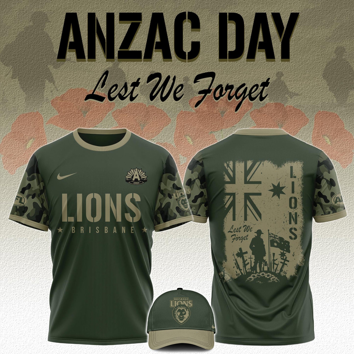 Brisbane Lions AFL x Anzac Day Limited Edition Tshirt 2025