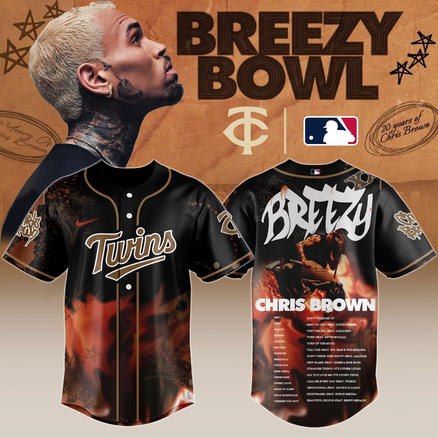 M Twins x Chris Brown “Breezy Bowl XX Stadium World Tour” 2025 Jersey Editions Limited + Selling Out Fast