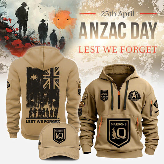 Queensland Maroons anzac 2025 NEW Half Zip Hoodie