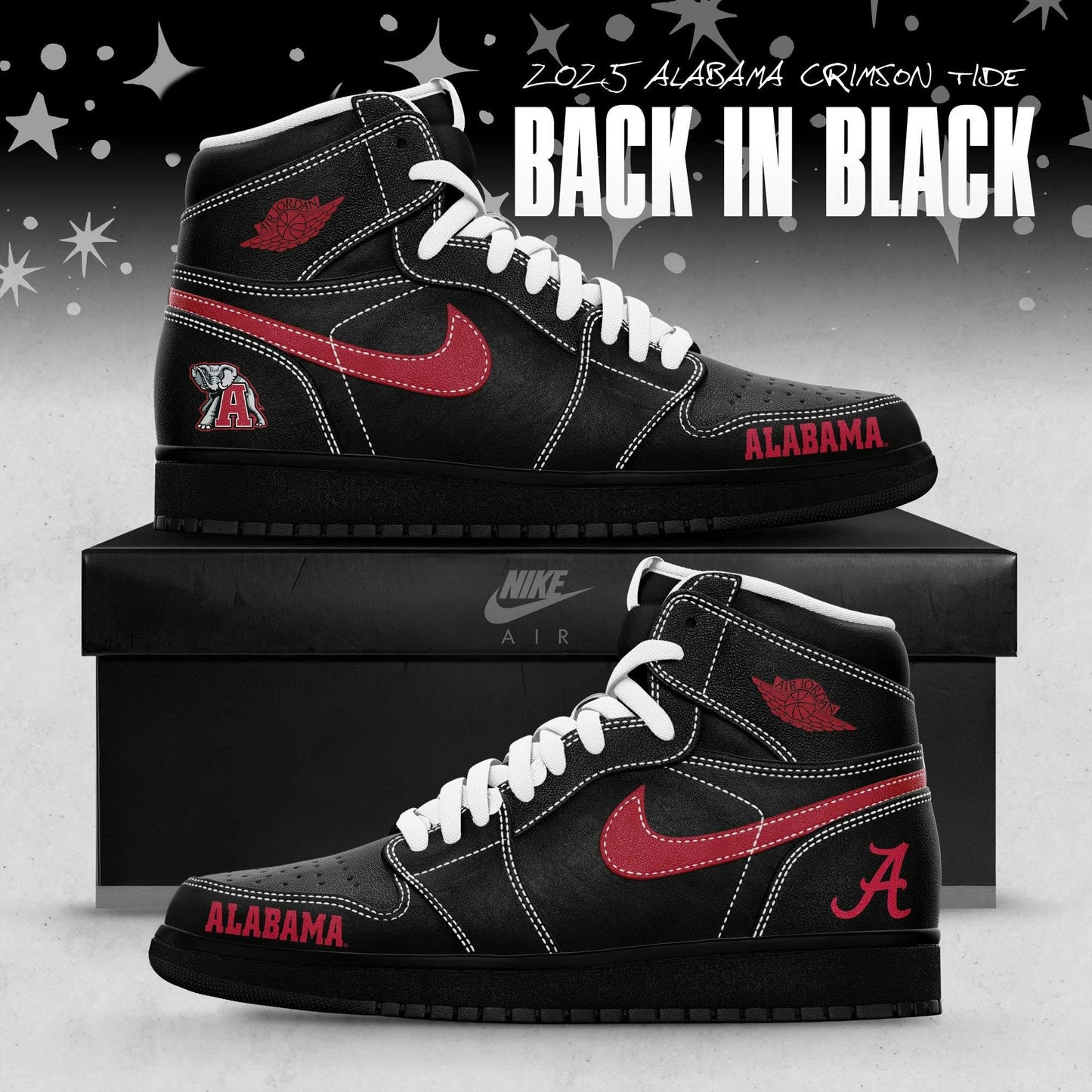 Back In Black Alabama Crimson Tide Special Edition Air Jordan1 Shoes