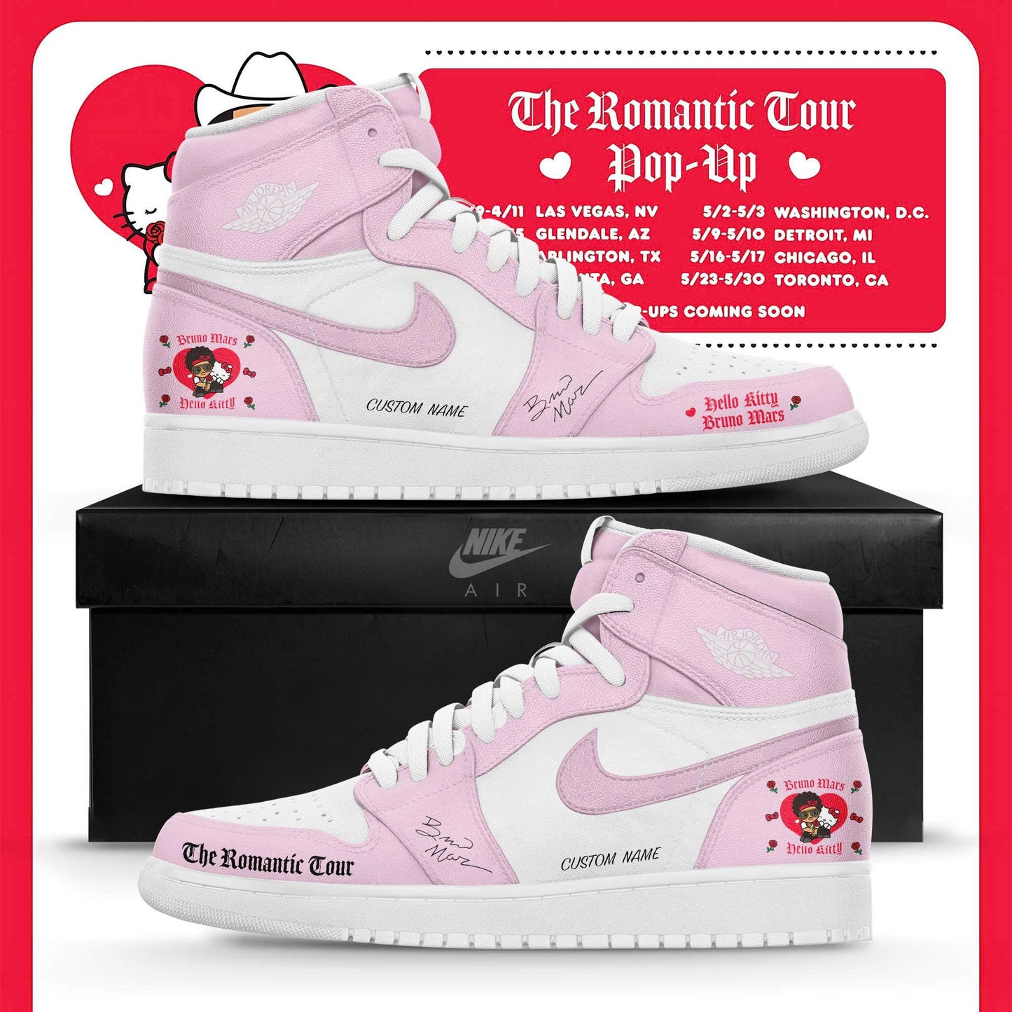 Bruno Mars x Hello Kitty "The Romantic Tour" JD1 Shoes