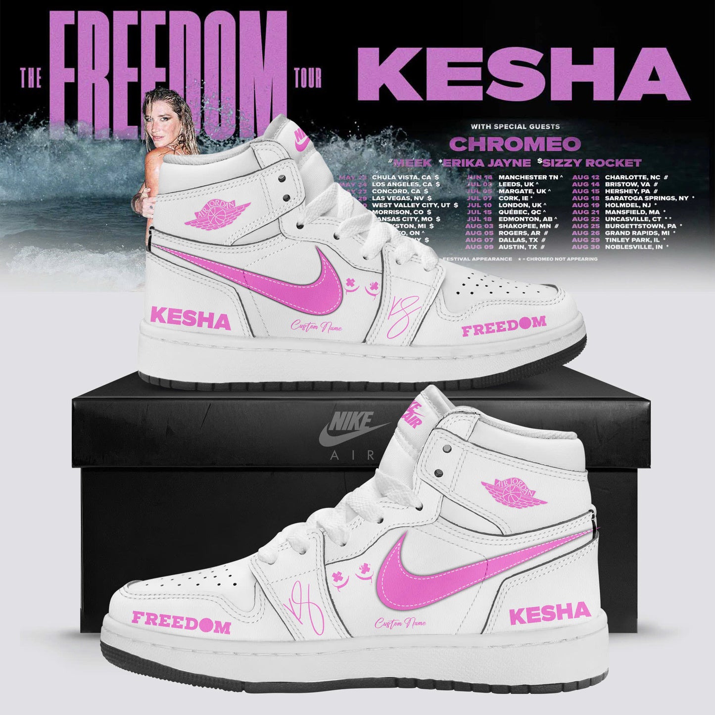 Kesha The Freedom Tour 2026 Limited Edition AJ1 Sneakers