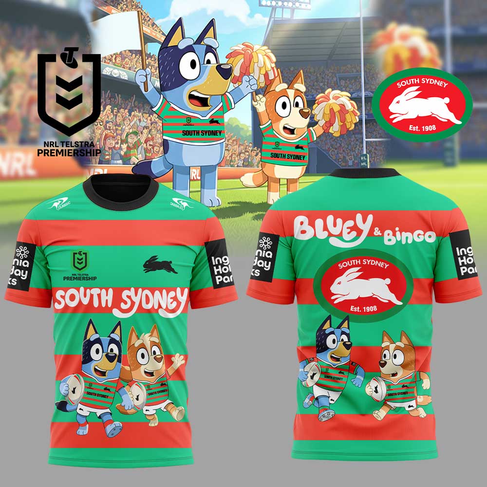 Limited Edition South Sydney Rabbitohs Bluey and Bingo T-Shirt