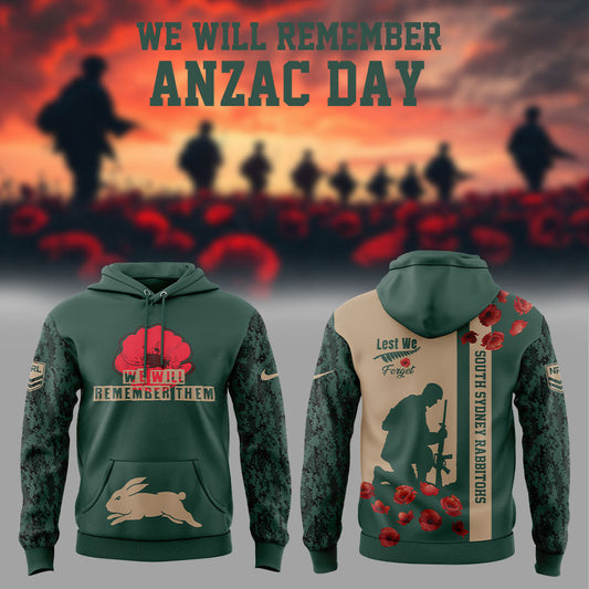 South Sydney Rabbitohs WE WILL REMEMBER, ANZAC DAY Hoodie