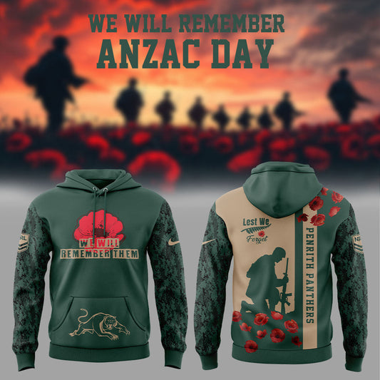 Penrith Panthers WE WILL REMEMBER, ANZAC DAY Hoodie
