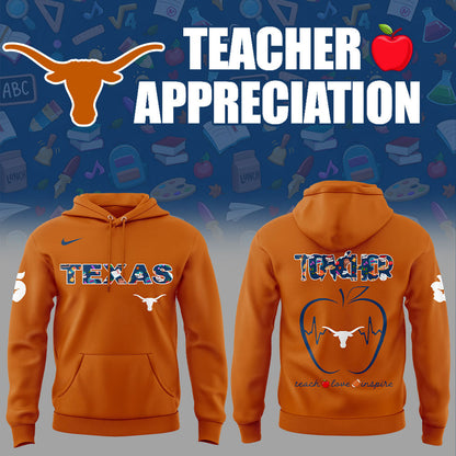 Texas Football TEACHER Appreciation 2025 Orange Combo Hoodie