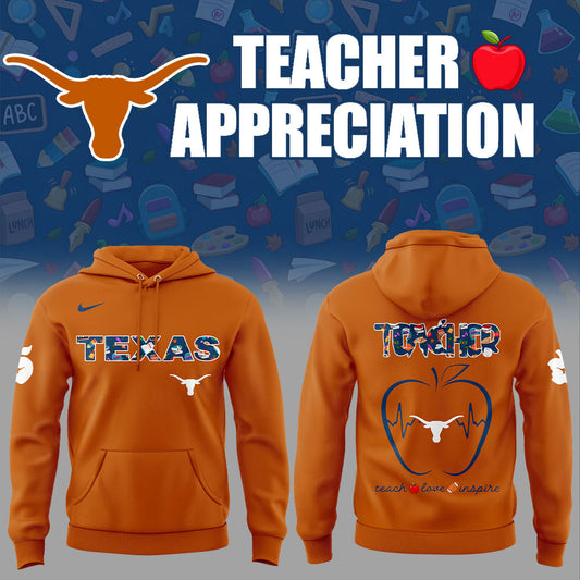 Texas Football TEACHER Appreciation 2025 Orange Combo Hoodie