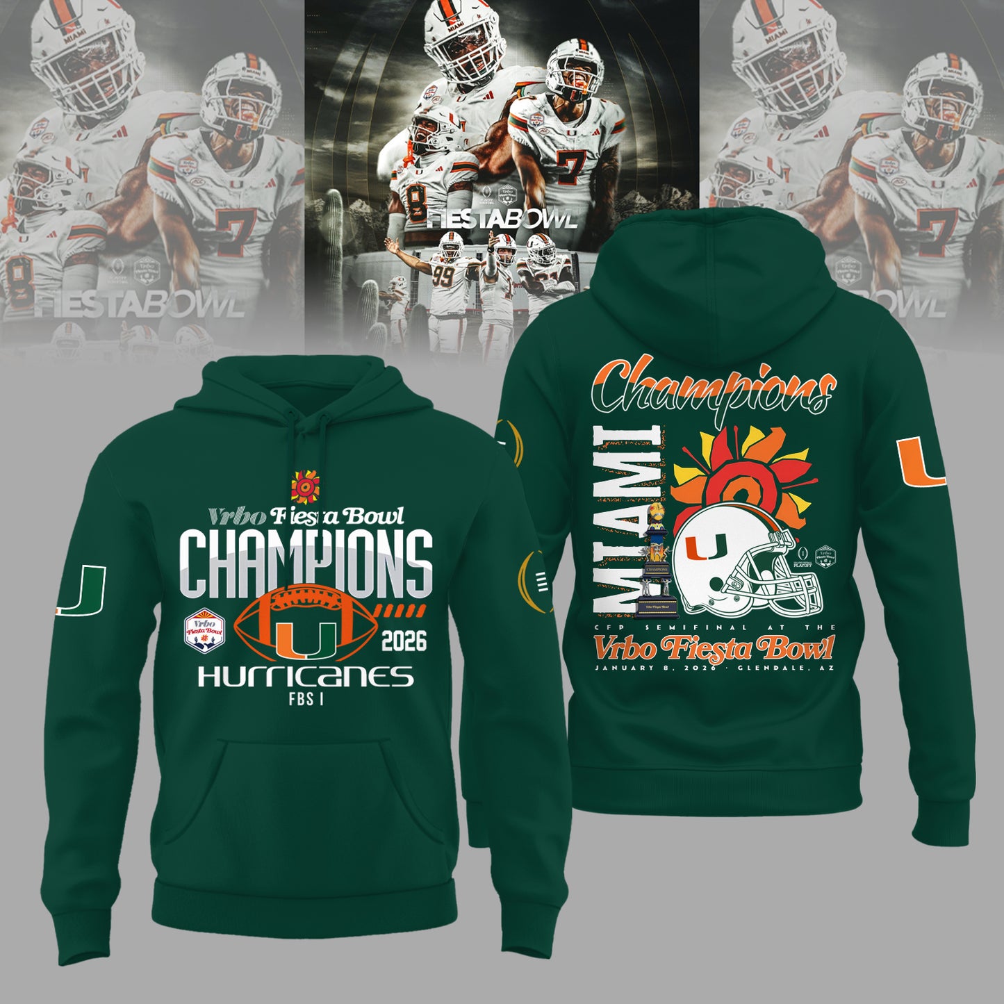 Miami Hurricanes College Football Playoff 2025 Fiesta Bowl Champions Combo Hoodie
