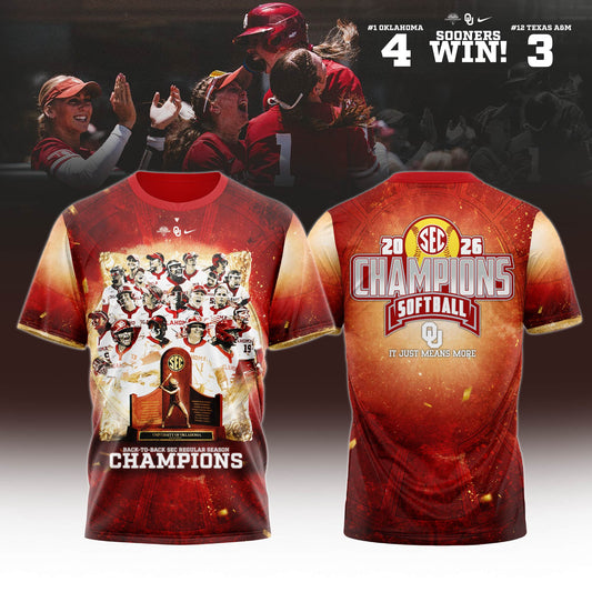 Oklahoma Softball Back-to-Back SEC Regular Season Champs 2026 - Tshirt