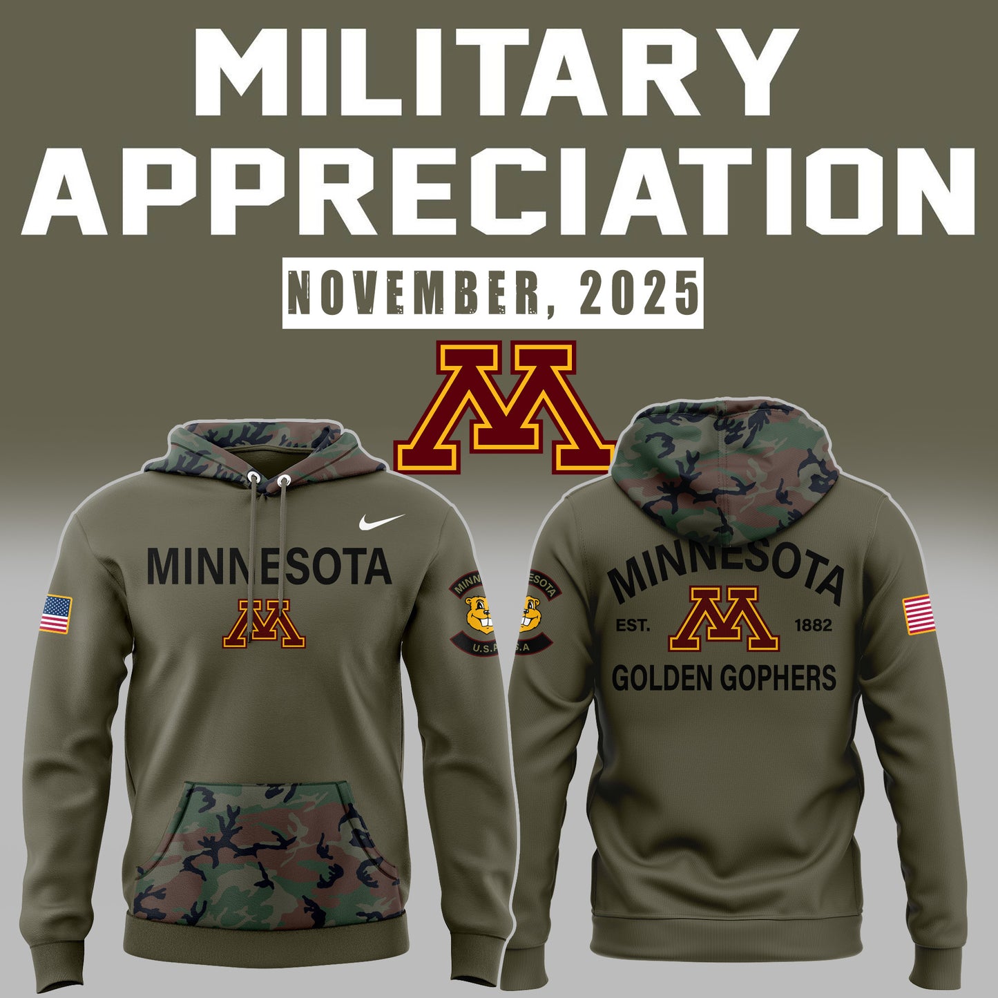 Limited Edition Minnesota Football Military Appreciation 2025 Hoodie