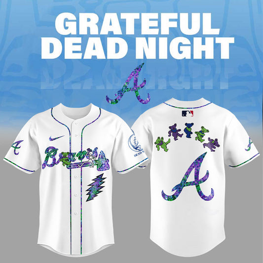 Atlanta Braves Grateful Dead Night Jersey Flat Cap Set