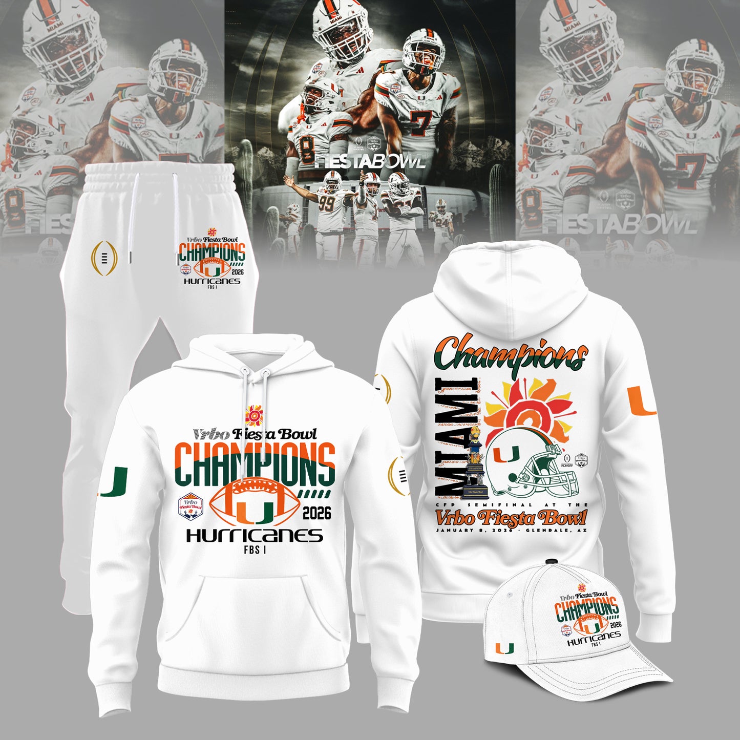 Miami Hurricanes College Football Playoff 2025 Fiesta Bowl Champions Combo Hoodie