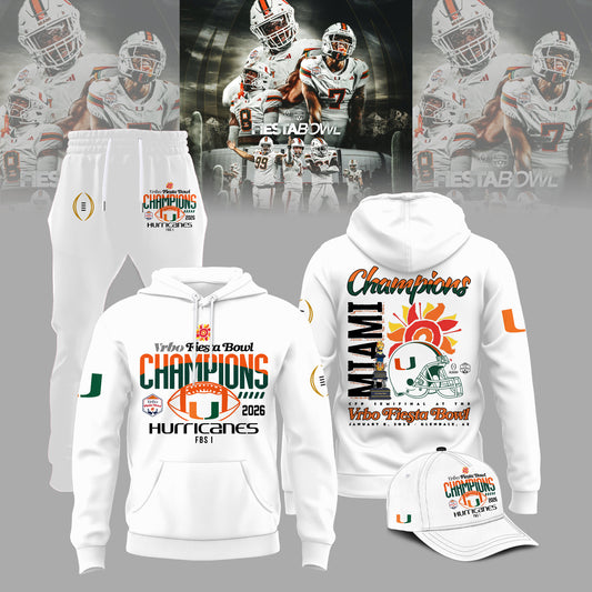 Miami Hurricanes College Football Playoff 2025 Fiesta Bowl Champions Combo Hoodie
