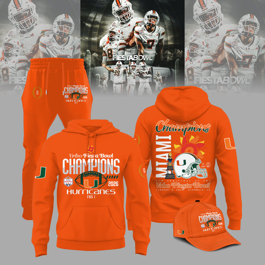 Miami Hurricanes College Football Playoff 2025 Fiesta Bowl Champions Combo Hoodie