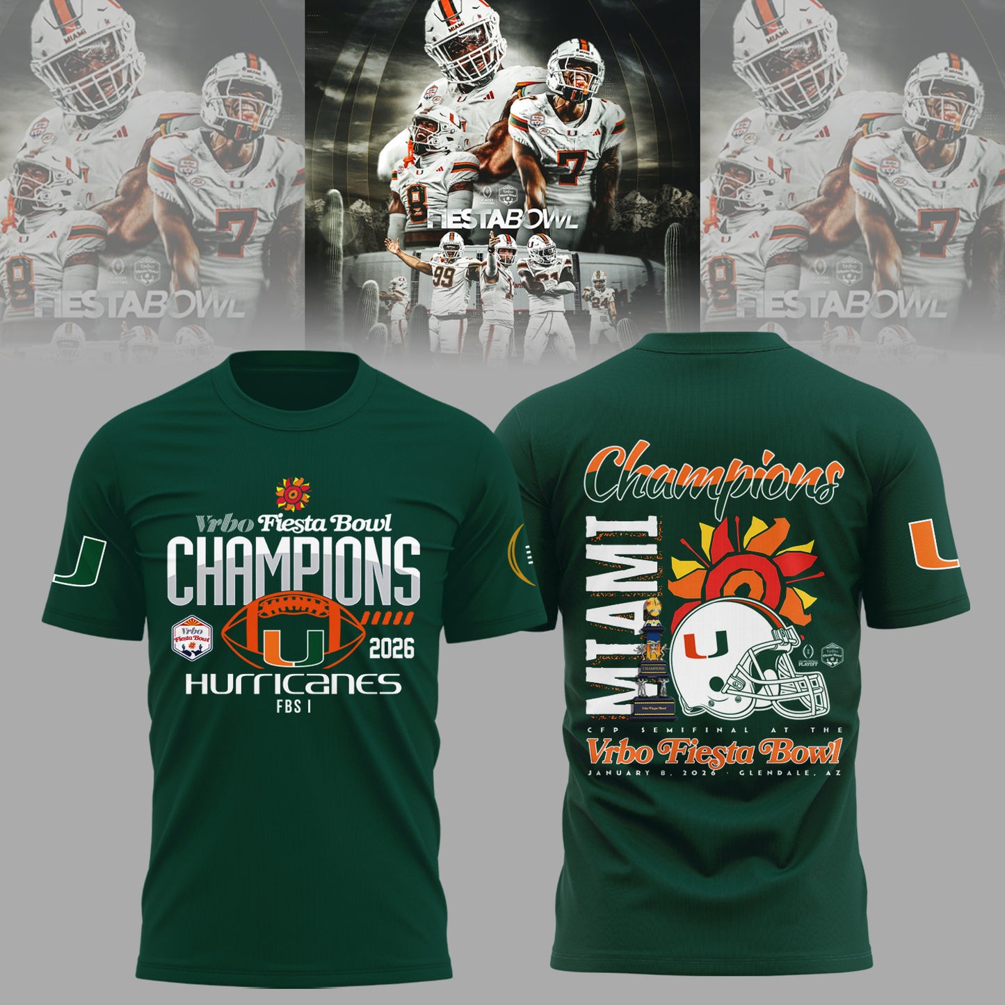Miami Hurricanes College Football Playoff 2025 Fiesta Bowl Champions Combo T-Shirt