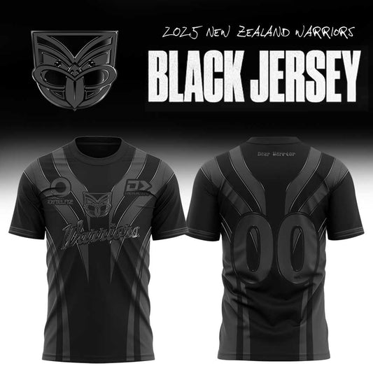 Limited Edition One NZ Warriors Back In Black Uniform Custom Number T-Shirt