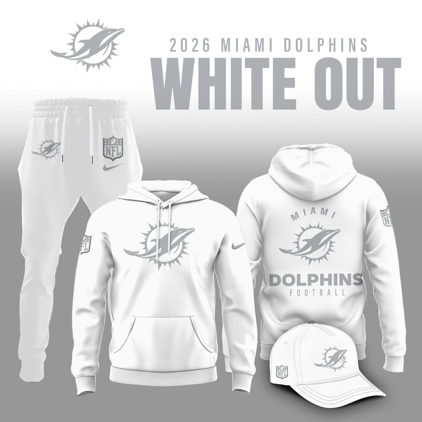 Miami Dolphins 2025 Winter White Out Combo Hoodie