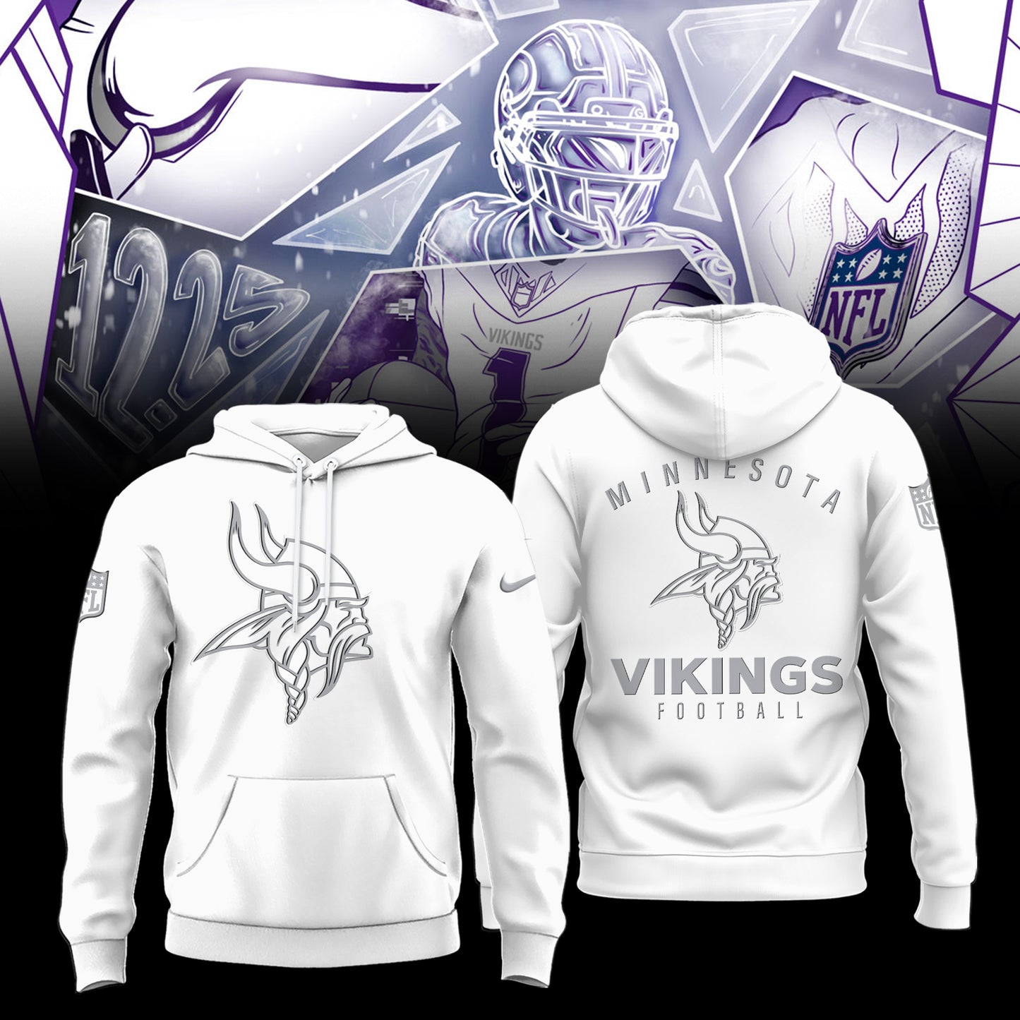 Minnesota Vikings 2025 Winter White Out Combo Hoodie
