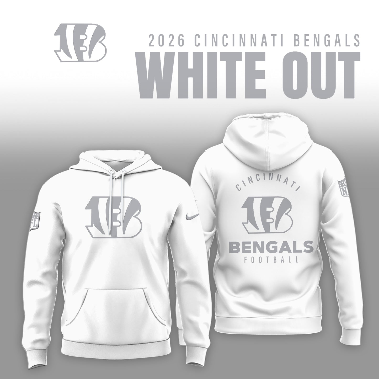 Cincinnati Bengals 2025 Winter White Out Combo Hoodie