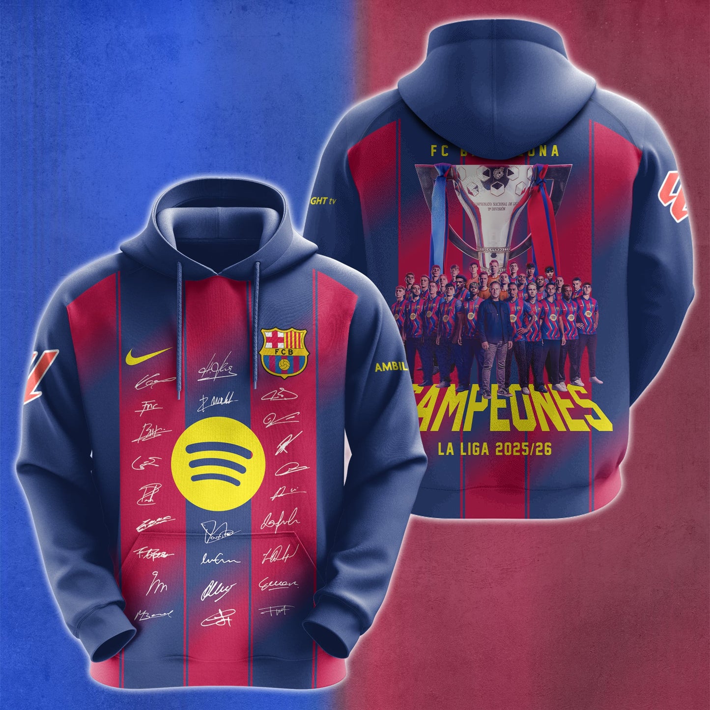 FC Barcelona Campeones La Liga 25/26 3D Apparel Hoodie