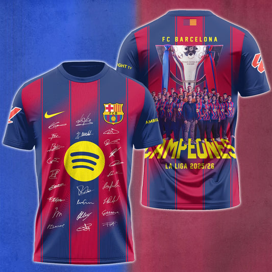 FC Barcelona Campeones La Liga 25/26 3D Apparel T-Shirt