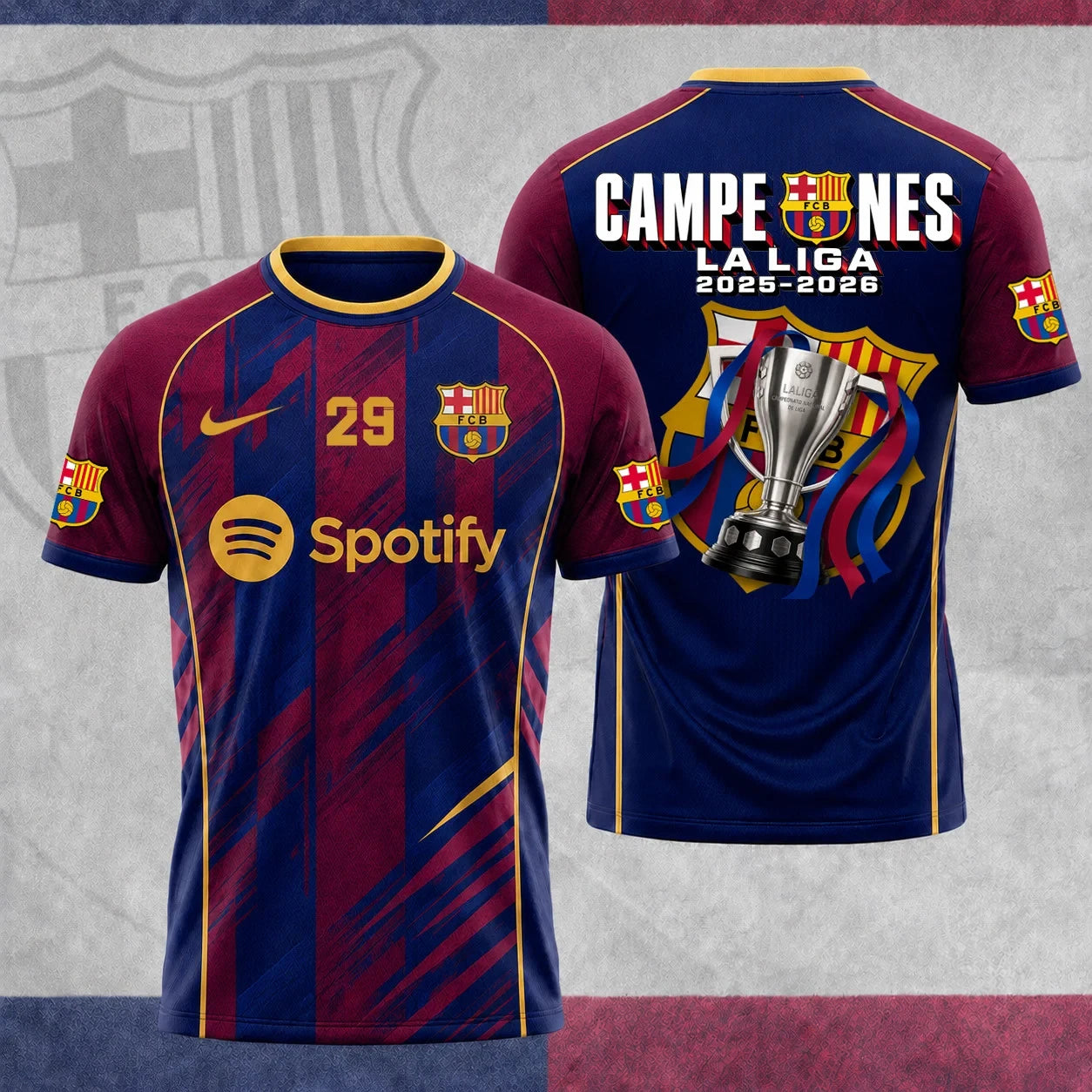 FC Barcelona Campeones La Liga 25/26 3D Apparel T-Shirt