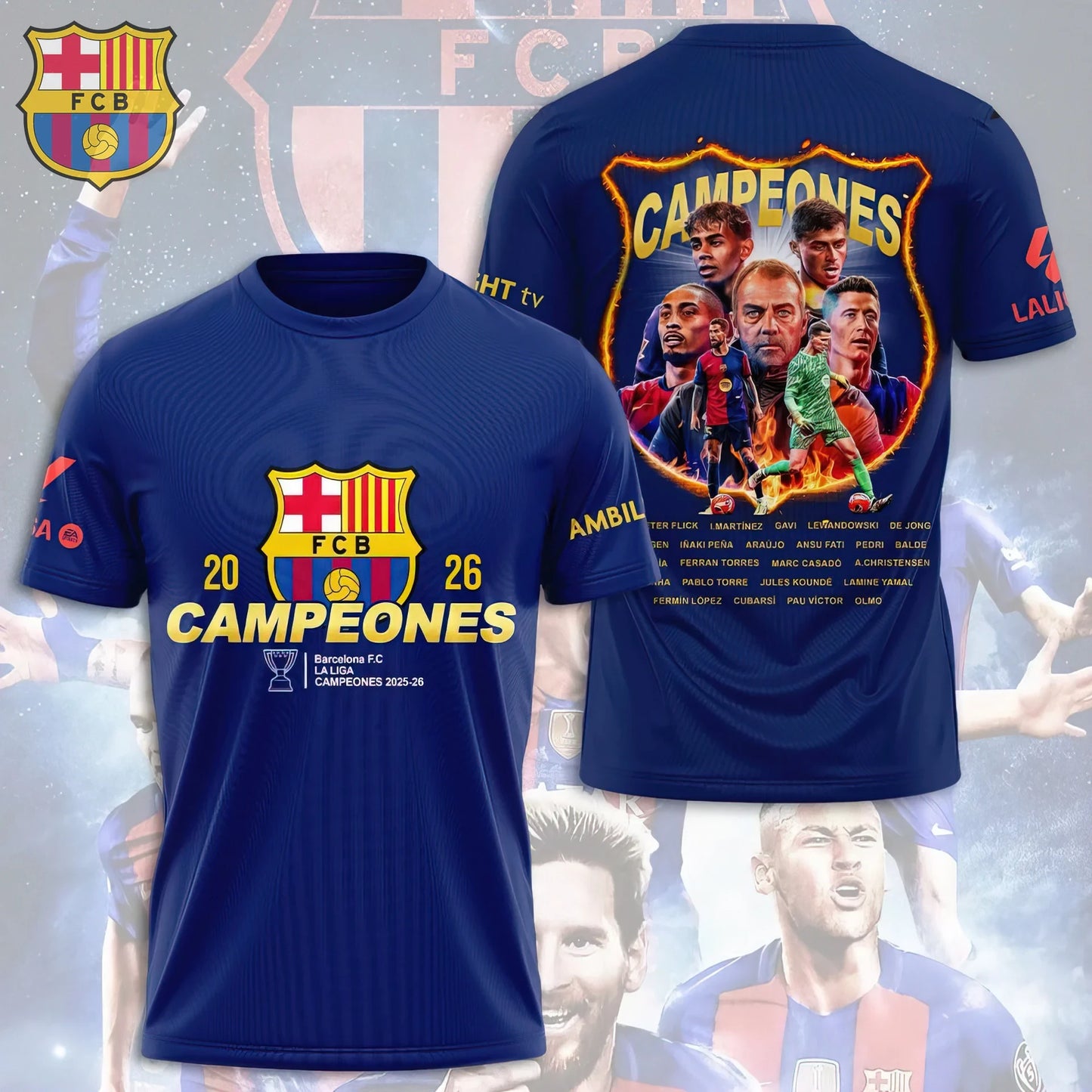 FC Barcelona Campeones La Liga 25/26 3D Apparel T-Shirt