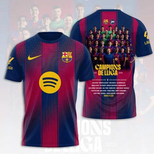 FC Barcelona Campeones La Liga 25/26 3D Apparel T-Shirt
