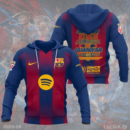 FC Barcelona Campeones La Liga 25/26 3D Apparel Hoodie