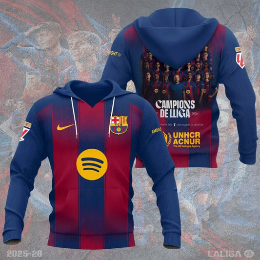 FC Barcelona Campeones La Liga 25/26 3D Apparel Hoodie