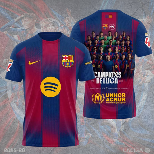 FC Barcelona Campeones La Liga 25/26 3D Apparel T-Shirt